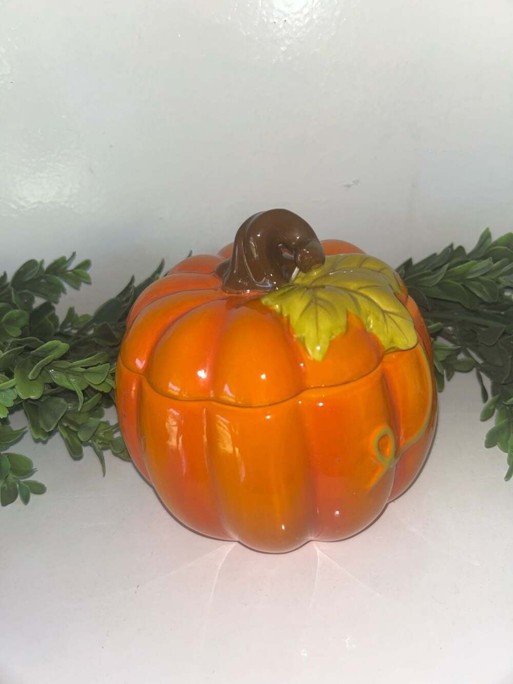 Walmart Ceramic Orange Pumpkin Jar with Lid 5.39 in